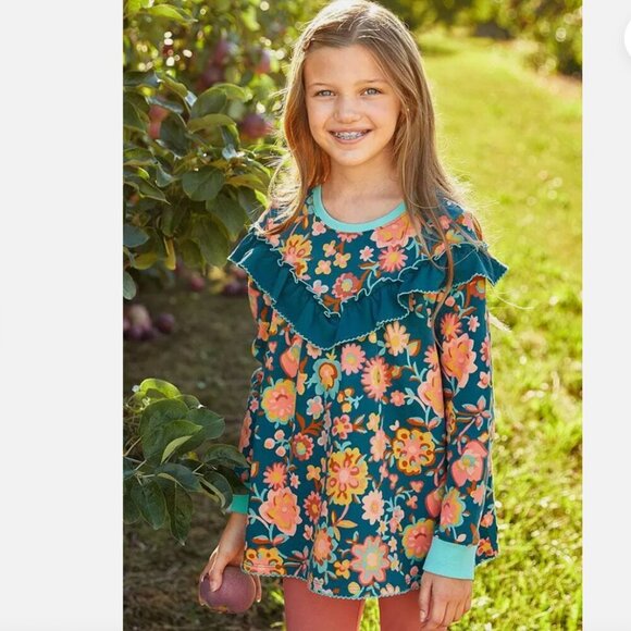 Matilda Jane Other - Matilda Jane Girls 8 Flower Forest Tunic Long Sleeve Floral Ruffles Teal